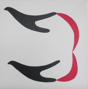 Zwei Vögel mit rotem Band
